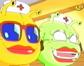 King Nikochan and his servant as nurses in the Dr. Slump remake