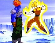 Son Goku Super Saiyan contro Super Androide 13.