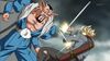 Future Trunks deflecting Future Dabura's spits