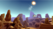 Pilaf's Airship over the desert in Dragon Ball Online