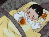 The fighter's baby holding the Dragon Ball