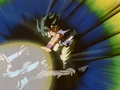 Goku fires an Energy Wave at point-blank range
