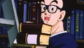 A book with Arale's name is seen on his book shelf