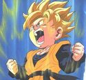 Goten powering up in his Super Saiyan form