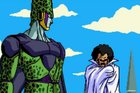 Cell and Mr. Satan staring each other down