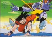 Goku le da una patada a ginyu
