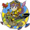 Arale rides a mechanical cricket