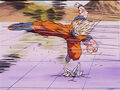 Goku attacks Cell's afterimage