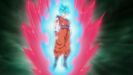 Goku in his regular Gi, using the Super Saiyan Blue Kaio-ken