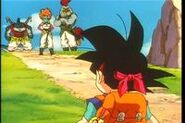Getto, Mamba y Torga observando a Goku Jr.