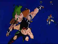 A beardless member of the race attacks Bardock in Bardock - The Father of Goku