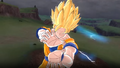 Super Saiyan 2 Goku charges a Super Kamehameha in Raging Blast 2