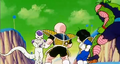 Frieza appears before the others, after throwing Vegeta towards them