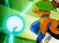 Future Trunks' Ki Blast deflects Android 15's Murder Ball