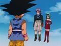 Goku faces Trunks and Bulla