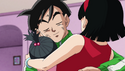 Gohan hugging Videl and Pan, while vowing to protect them.