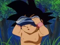 Goku ties his clothes to his head