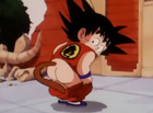 Goku shows his tail to the crowd