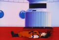 Goku taking a break from training in his spaceship