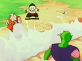 Acid melting the ground separating Piccolo, Krillin, and Chiaotzu