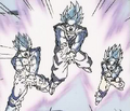 Goku and his sons firing the Family Kamehameha