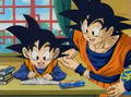 Goten with his father in a school supply commercial