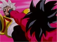 Goku Super Saiyan 4 atacando a Baby Vegeta