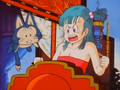 Puar confused while Bulma is yelling at the mechanism