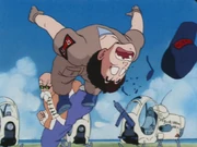 Roshi kicks a Red Ribbon soldier