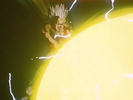Baby Vegeta fires his Final Flash at Goku