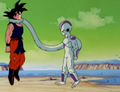 Frieza extends his tail to strangle Goku