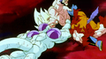 Frieza punches Goku in the stomach