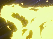 Rage Shenron coming down into a city as electricity