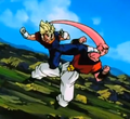 Super Vegito kicks Super Buu in the head