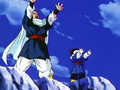 Tien and Chiaotzu sending energy to Goku's Spirit Bomb