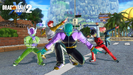 A group of Time Patrollers performing the Together We Are The... Ginyu Force! fighting pose in Conton City