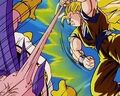 Super Saiyan 3 Goku dominates Majin Buu in battle