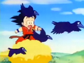 Goku asks some crows if they know where Master Roshi and Bulma are