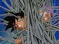 Bizu's metal wires hit Goku and Trunks