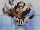 Mr. Satan being attacked by Uub