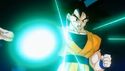 Goku deflects Broly's Eraser Cannon
