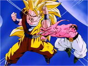 Goku Ssj3 peleando contra Majin Buu en el Planeta Sagrado