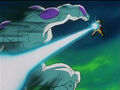 Goku fires a Super Kamehameha at Frieza