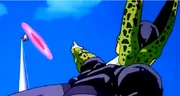 Perfect Cell fires a Death Saucer at Goku during their fight