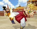 Broly kicking Goku