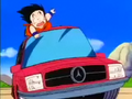 Goku on the Pilaf Gang's car