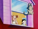 Oolong, Chiaotzu, Puar looking from the second floor's window