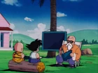 Master Roshi teaching Goku and Krillin to train their minds as part of their end-morning training