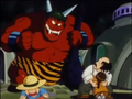 Oolong terrorizing Aru Village in the form of an Oni