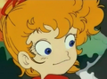 Akane looking back at Arale in Dr. Slump